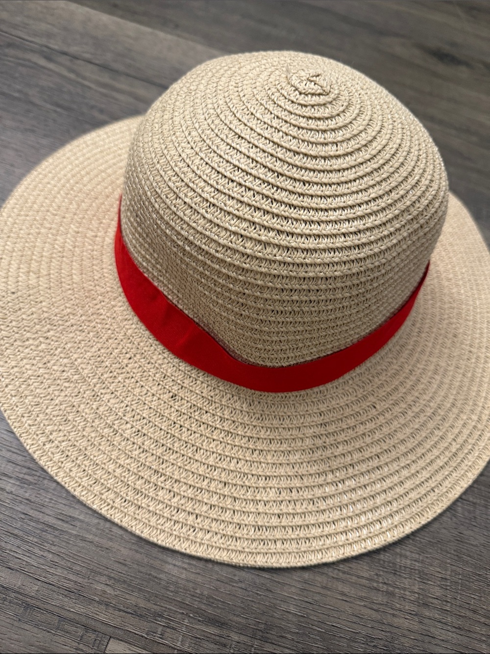 Wide Brim Straw Sun Hat with Red Band